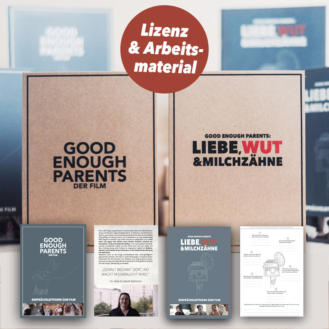 Set: Beide Praxispakete mit Vorführungslizenzen - „Liebe, Wut & Milchzähne“ + „Good Enough Parents“ mit DVDs, Online - Zugängen und Arbeitsmaterial